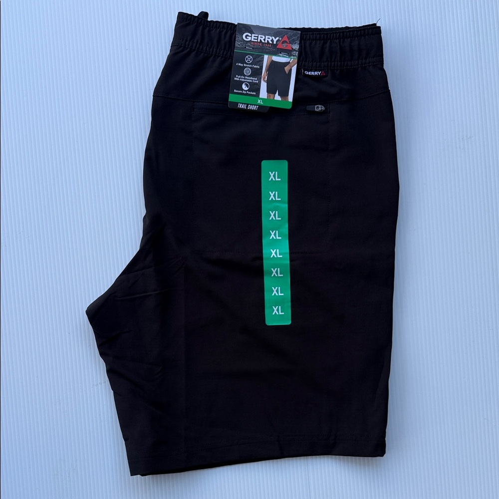 Gerry Men's Shorts Pull ON Trail With Drawstring Pockets XL Black Color New